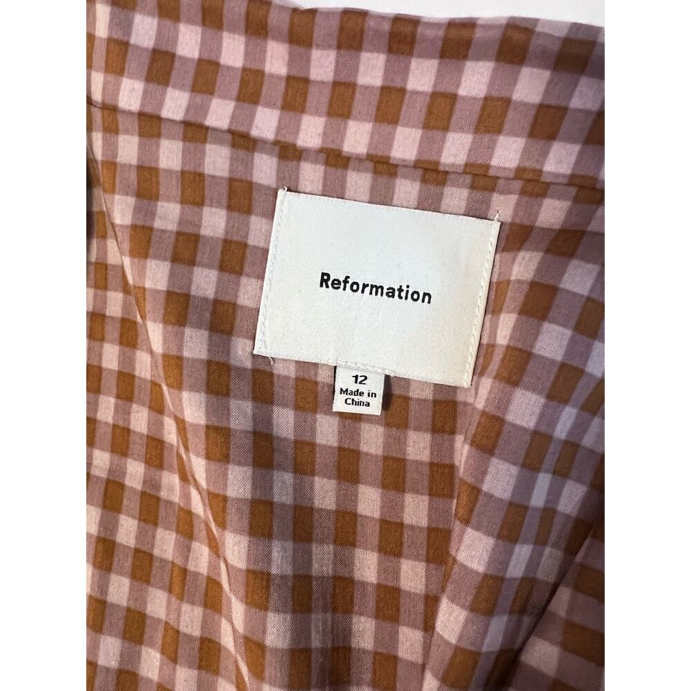 Reformation Olli Top Audrie Check Short Sleeves Button Front Sz 12 - Picture 6 of 6
